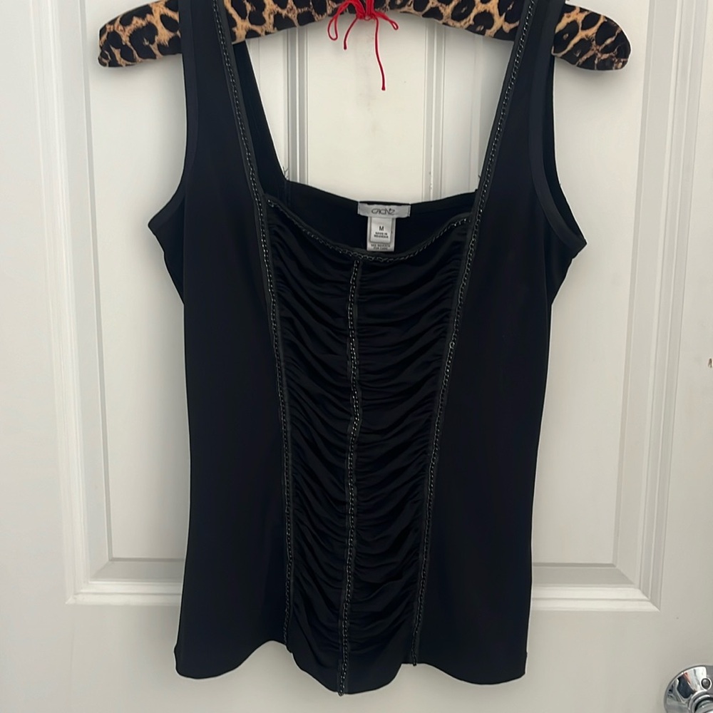 Cache size medium black tank top with chain detailing and square neckline